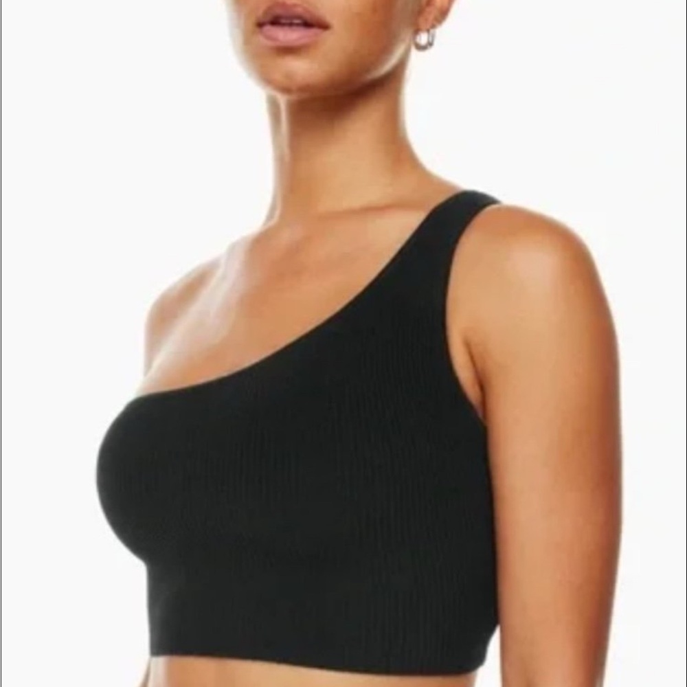 NWT Babaton by Aritzia One-Shoulder Black Ribbed Crop Top